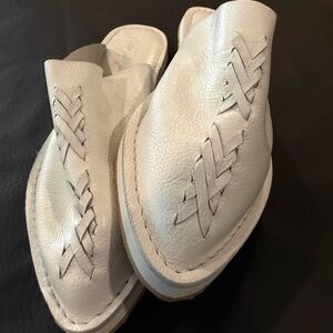 Free People White Leather Mules